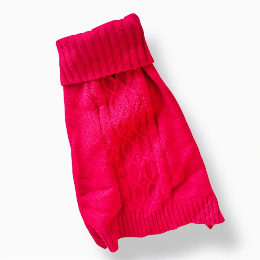 Red Cable Knit Dog Sweater w Turtleneck